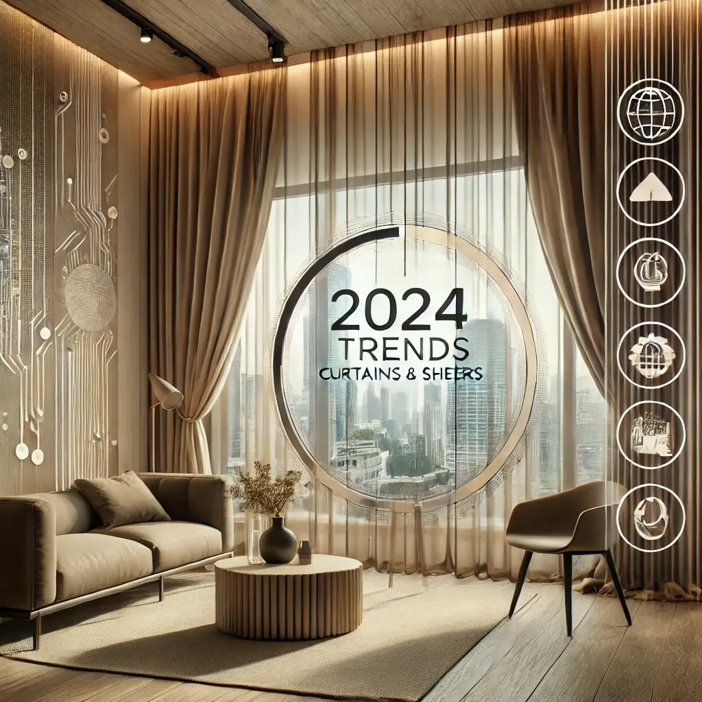 2024 Trends: Curtains and Sheers - Salon avec rideaux modernes et vue sur la ville